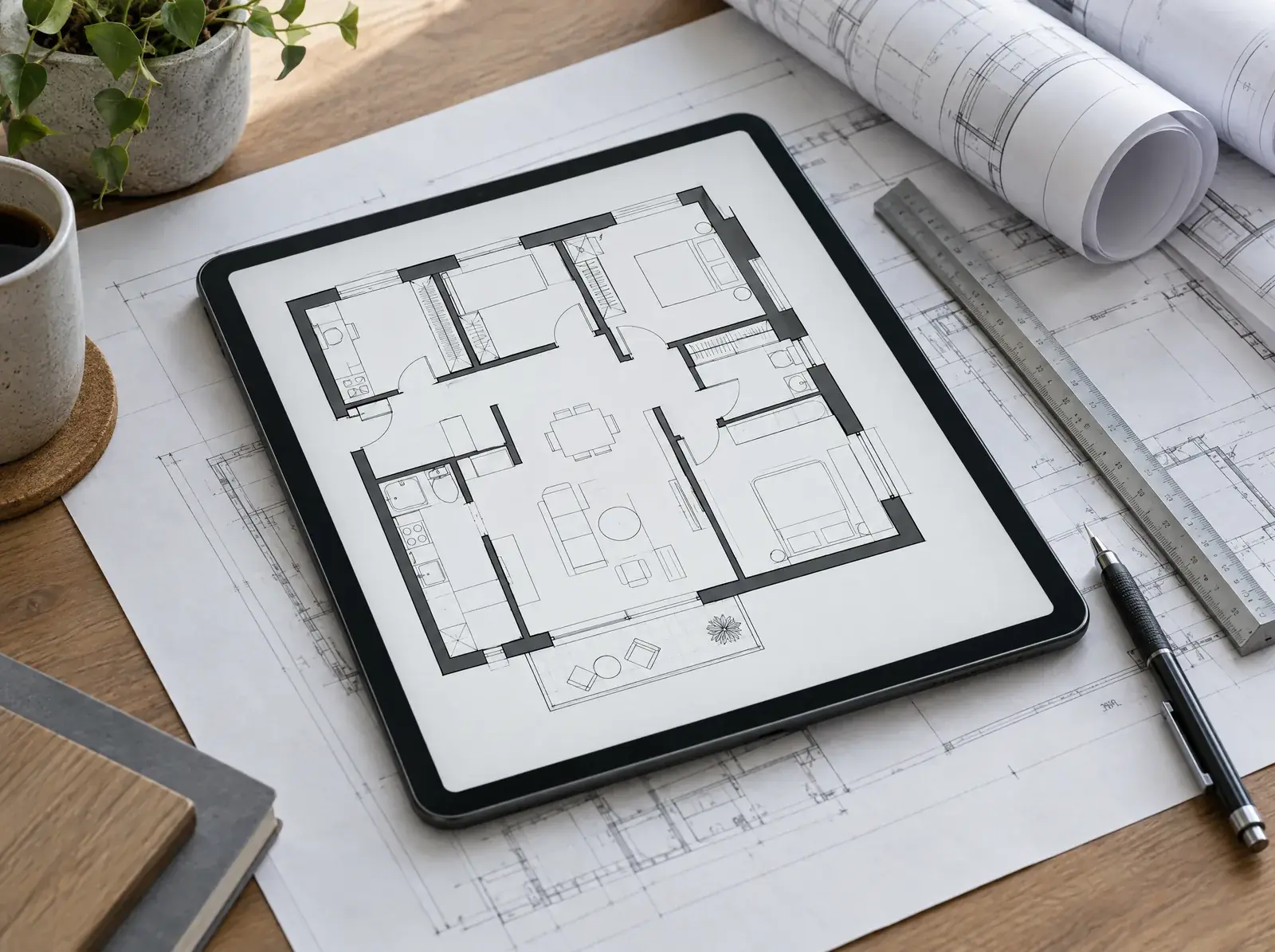 Digitaler Grundriss auf einem Tablet